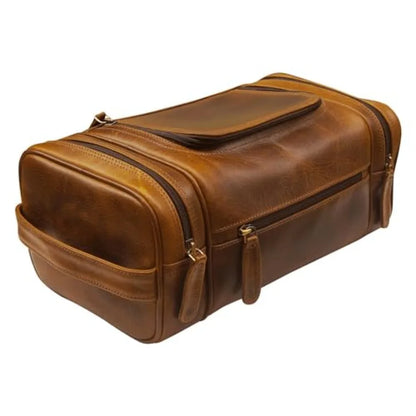 Genuine Leather Toiletry Bag for Men Mens Toiletry Bags for Traveling Waterproof Hanging Leather Dopp Kit w/Hook Extra largeToi