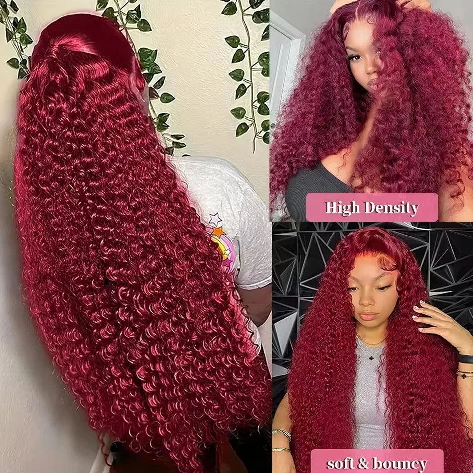 36 38 Inch Burgundy 13x6 hd Lace Frontal Wig Water Wave Curly 13x4 Red Remy Human Hair Brazilian 99J Colored Hair Wigs for Women