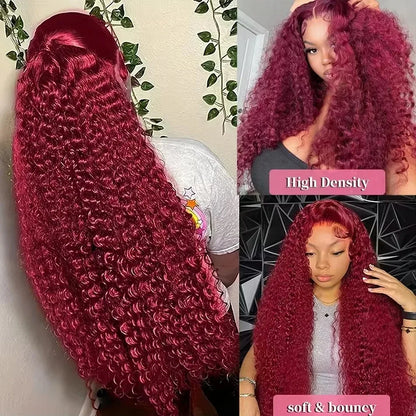 36 38 Inch Burgundy 13x6 hd Lace Frontal Wig Water Wave Curly 13x4 Red Remy Human Hair Brazilian 99J Colored Hair Wigs for Women