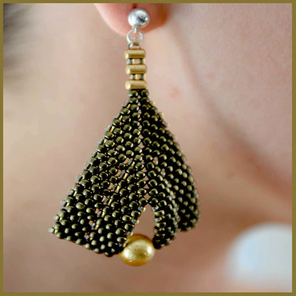 Gold Metallic Suede & Gold Pearl Earrings