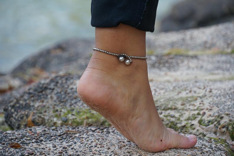 Black Silver Bell Boho Anklet