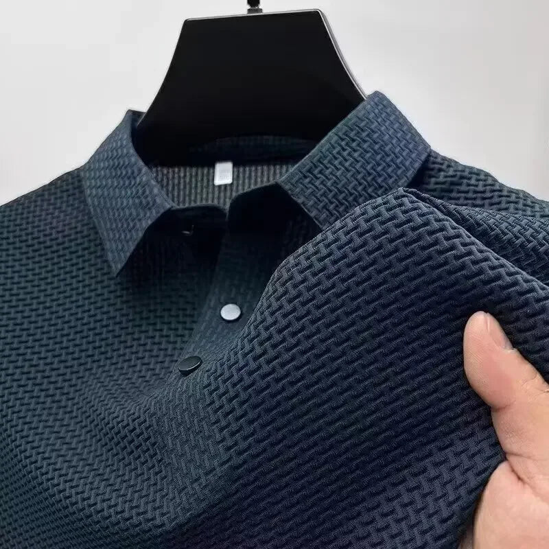 Men's Bone Flower Solid Color Polo Shirt Business Casual Short Sleeve Summer Breathable Versatile Top