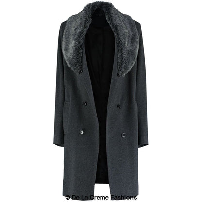 Mens Double Breasted Overcoat With Faux Fur Collar