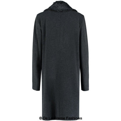 Mens Double Breasted Overcoat With Faux Fur Collar