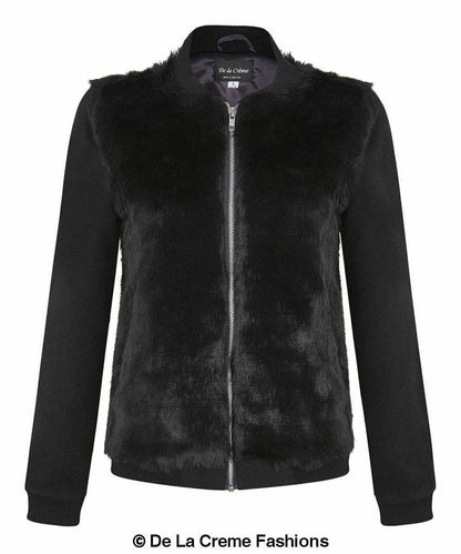 De La Creme - Womens Faux Fur Zip-Thru Varsity Bomber Jacket