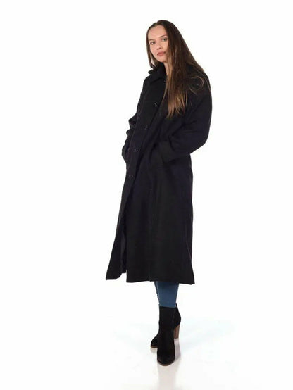 Faux Wool Longline Hooded Winter Coat
