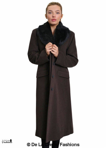 Oversized Faux Fur Collar Long Coat (642-FUR)