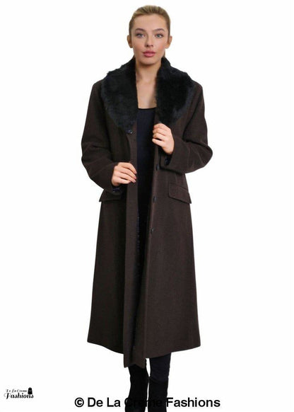 Oversized Faux Fur Collar Long Coat (642-FUR)