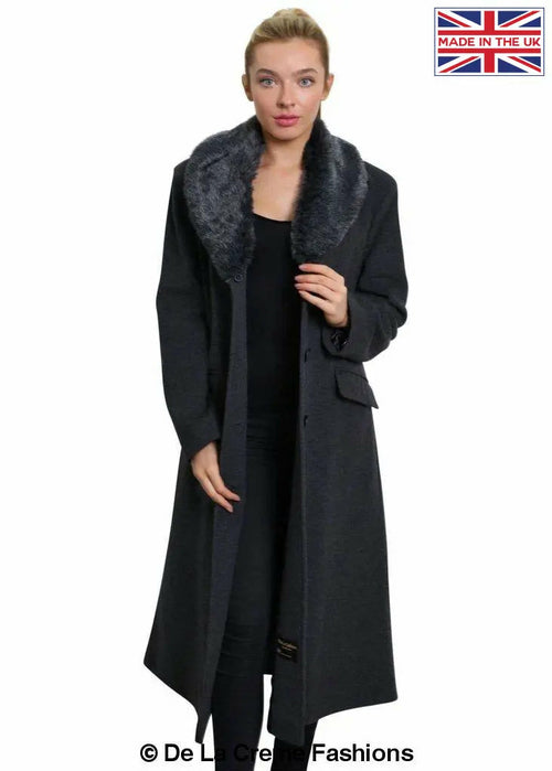 Oversized Faux Fur Collar Long Coat (642-FUR)