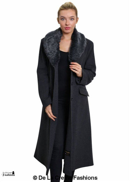 Oversized Faux Fur Collar Long Coat (642-FUR)