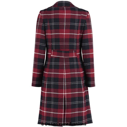 Wool Blend Tartan Check Double Breasted Coat