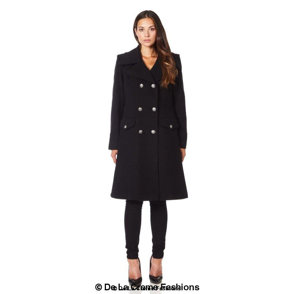Faux Wool Blend Double Breasted Midi Coat