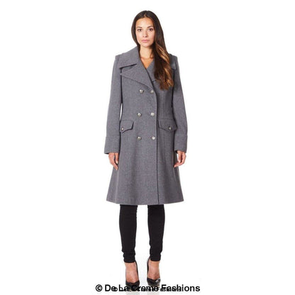 Faux Wool Blend Double Breasted Midi Coat