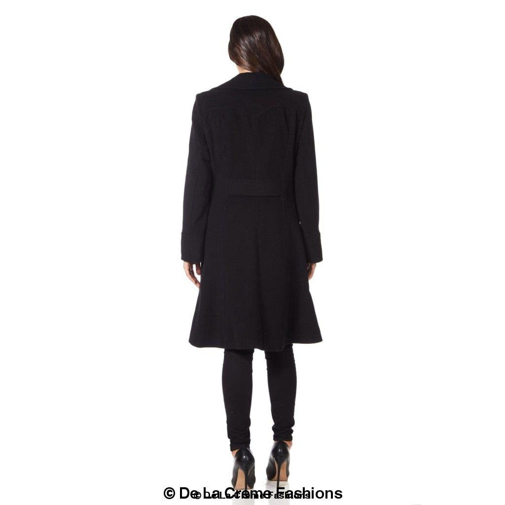 Faux Wool Blend Double Breasted Midi Coat