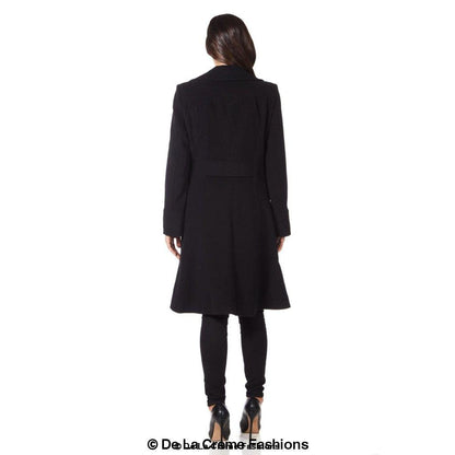 Faux Wool Blend Double Breasted Midi Coat