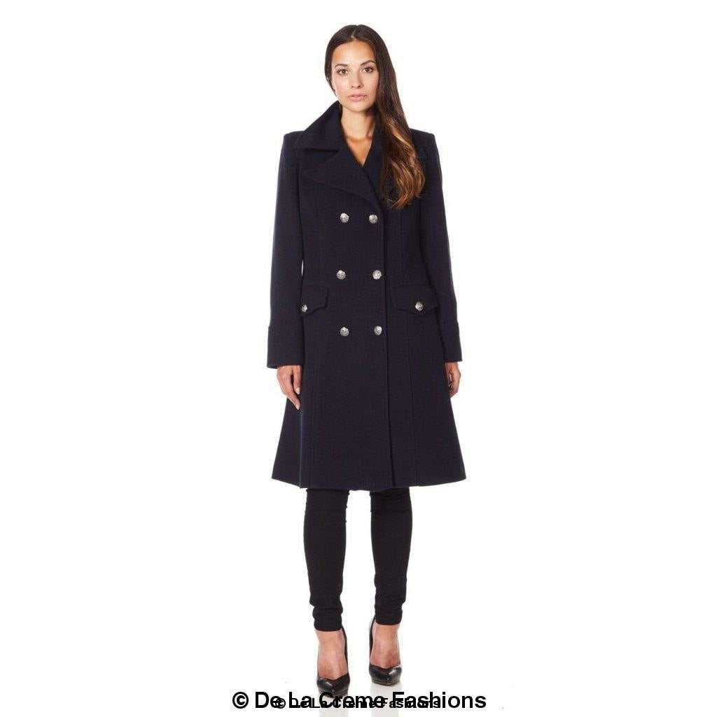 Faux Wool Blend Double Breasted Midi Coat