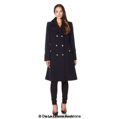 Faux Wool Blend Double Breasted Midi Coat