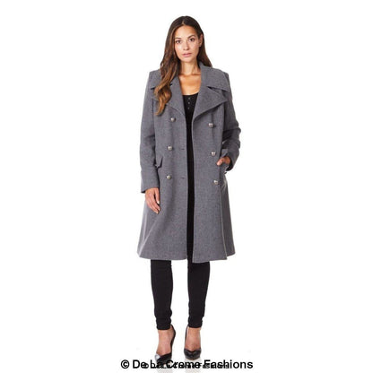 Faux Wool Blend Double Breasted Midi Coat