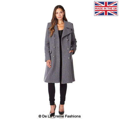 Faux Wool Blend Double Breasted Midi Coat