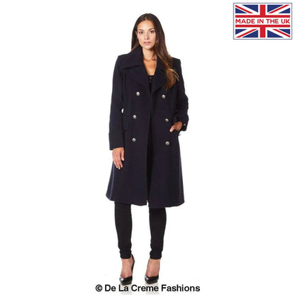 Faux Wool Blend Double Breasted Midi Coat
