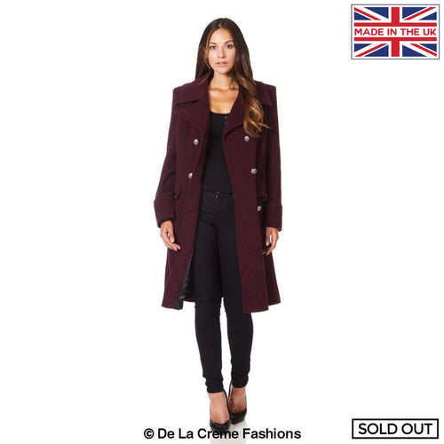 Faux Wool Blend Double Breasted Midi Coat