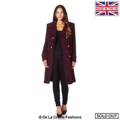 Faux Wool Blend Double Breasted Midi Coat