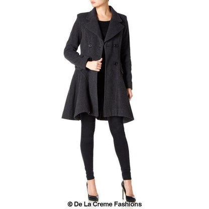 Wool Blend Fit And Flare Double Breasted Skater Coat (1102)