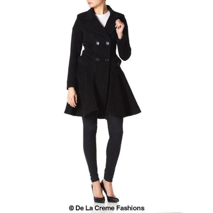 Wool Blend Fit And Flare Double Breasted Skater Coat (1102)