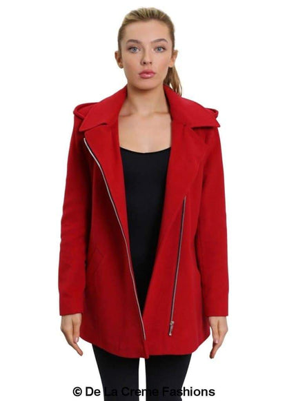 De La Creme Womens Wool Blend Zip Up Hooded Coat