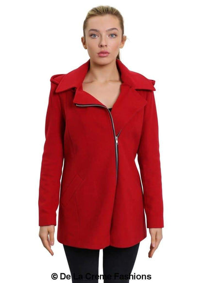 De La Creme Womens Wool Blend Zip Up Hooded Coat