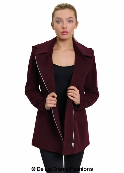 De La Creme Womens Wool Blend Zip Up Hooded Coat