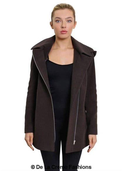 De La Creme Womens Wool Blend Zip Up Hooded Coat