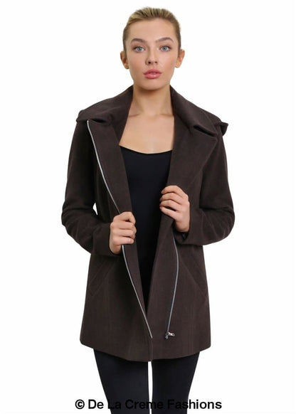 De La Creme Womens Wool Blend Zip Up Hooded Coat