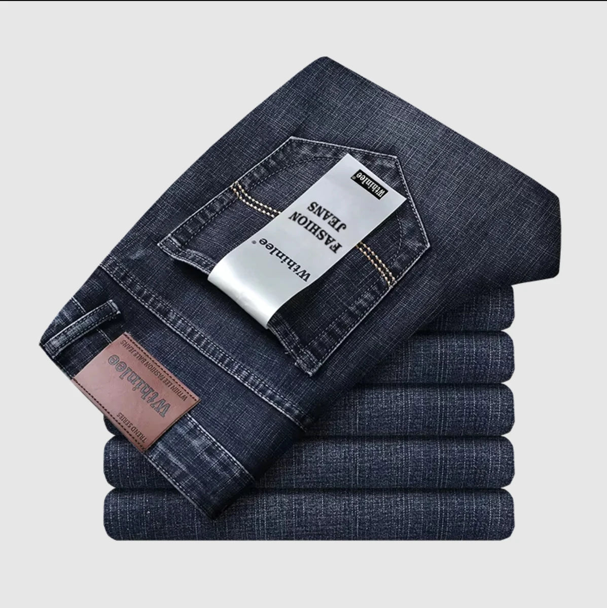 Wthinlee Men's Jeans Casual Straight Stretch Fashion Classic Blue Black Work Denim Pant Trousers Male  Clothing