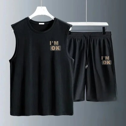 Men's Fashion Breathable Fitness Basketball Sports Quick-Drying 2-Piece Set, Sleeveless T-Shirt & Jogging Shorts