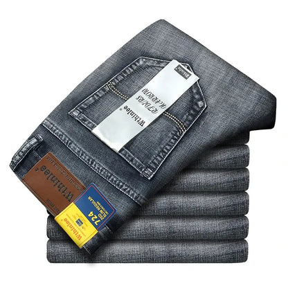 Wthinlee Men's Jeans Casual Straight Stretch Fashion Classic Blue Black Work Denim Pant Trousers Male  Clothing