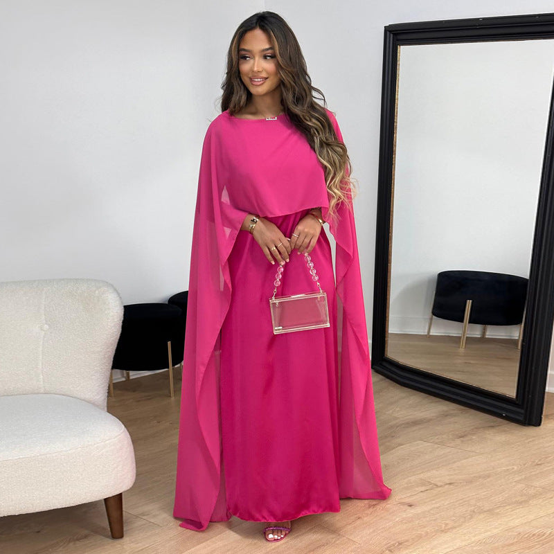 Women High Waist Mesh Satin Dress