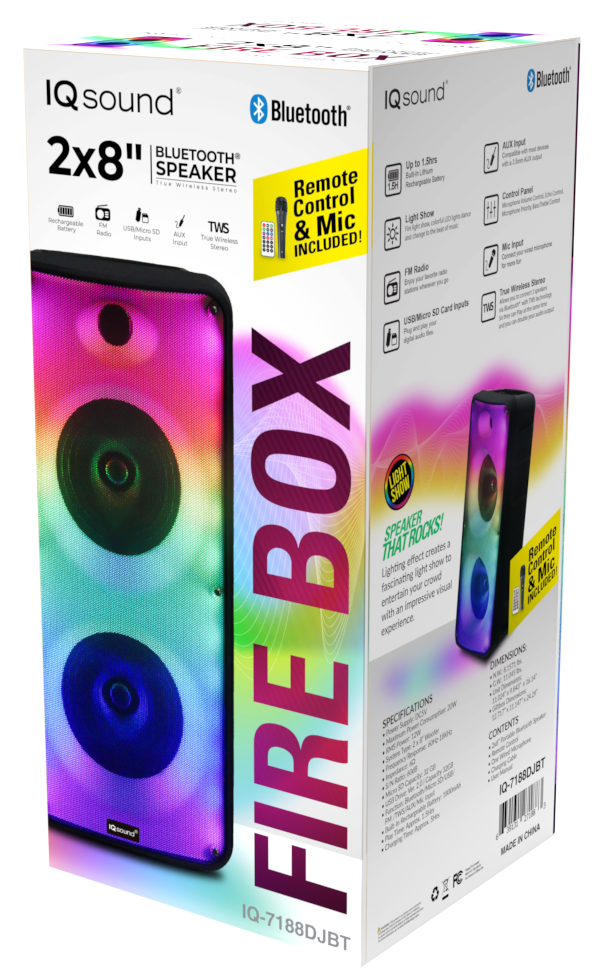 Supersonic 2 x 8" Bluetooth Speaker FIRE BOX with FM Radio and Remote