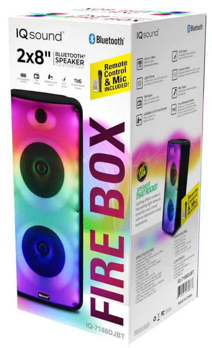 Supersonic 2 x 8" Bluetooth Speaker FIRE BOX with FM Radio and Remote