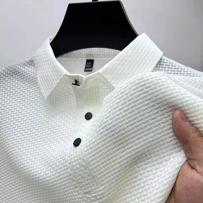 Men's Bone Flower Solid Color Polo Shirt Business Casual Short Sleeve Summer Breathable Versatile Top