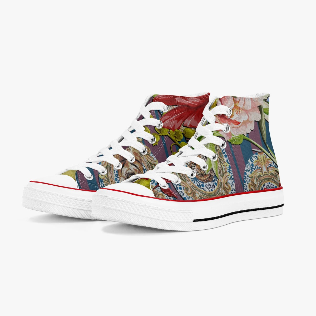 Jacki Easlick Tiger Flower Printed Canvas High Top Sneakers