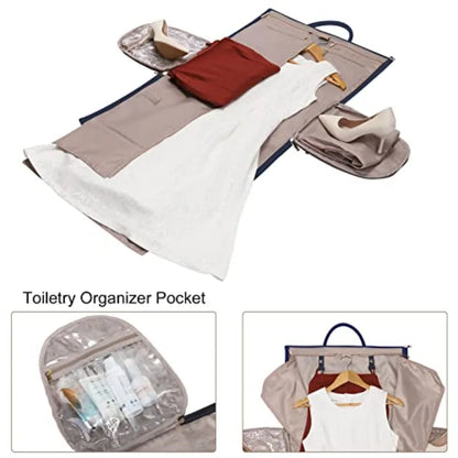 Women Convertible Leather Garment Bag with Shoulder Strap, PU Leather Garment Duffel Bag Carry on 2 in 1 Hanging Suitcase Suit