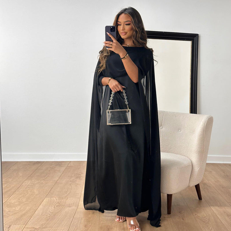 Women High Waist Mesh Satin Dress