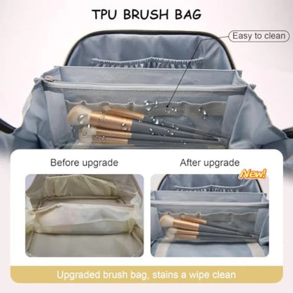 Travel Makeup Bag for Women: Cosmetic Organizer Bag with Compartments - Leather Make up Bags Set of 3