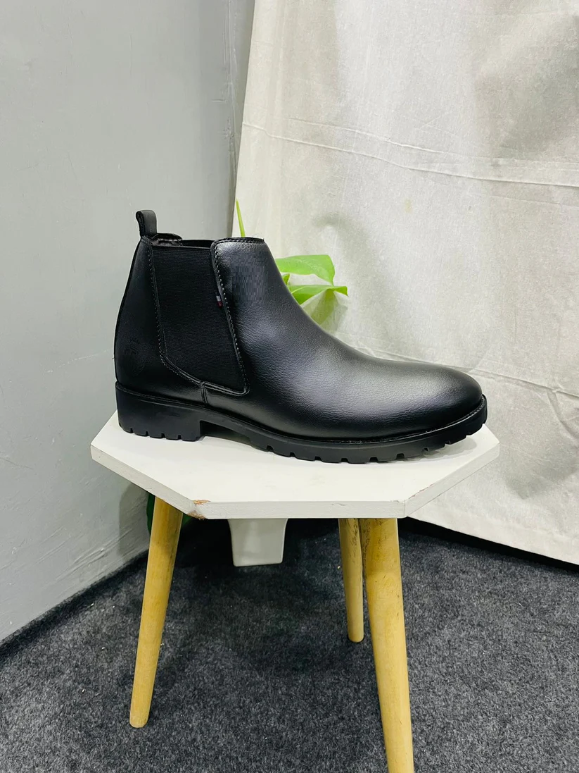 Leather Cushioned Insole Chelsea Boots  (Size-UK-9) (Color-BLACK)