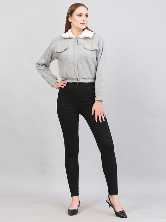 Women Full Sleeve Jacket (Size-M) (Color-GREY)