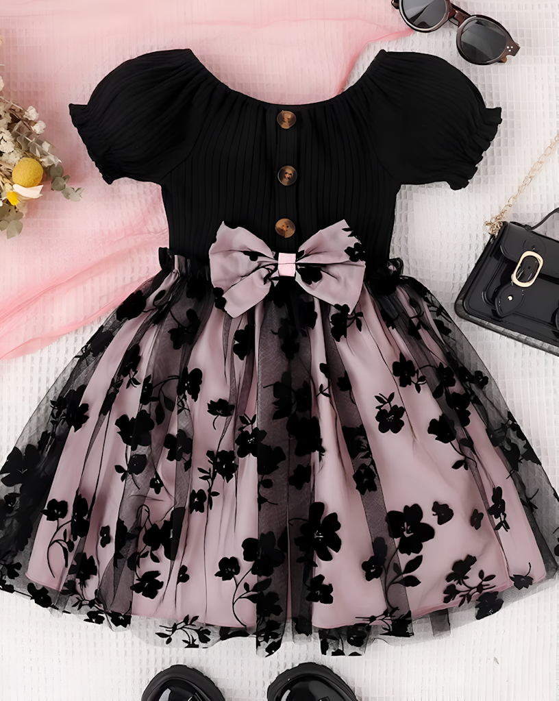 Beautifull Floral Craved Fit & Flare Dress For Girls Size 5-6 Years