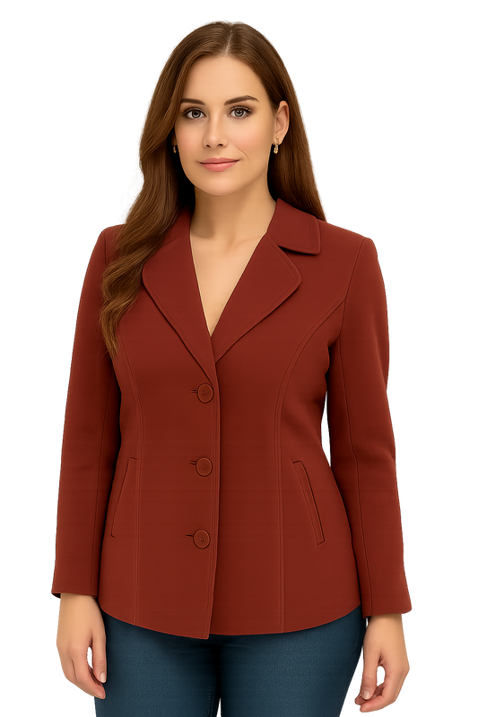 Women's Brick Red Blazer – Slim Fit with Triple Button Closure-XL
