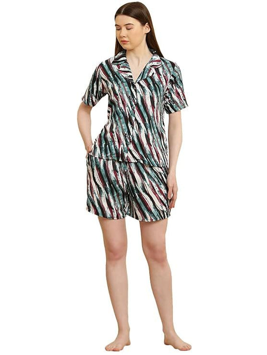 Women Night Suit Set Blue Printed (Size-2XL) (Color-MULTICOLOR)