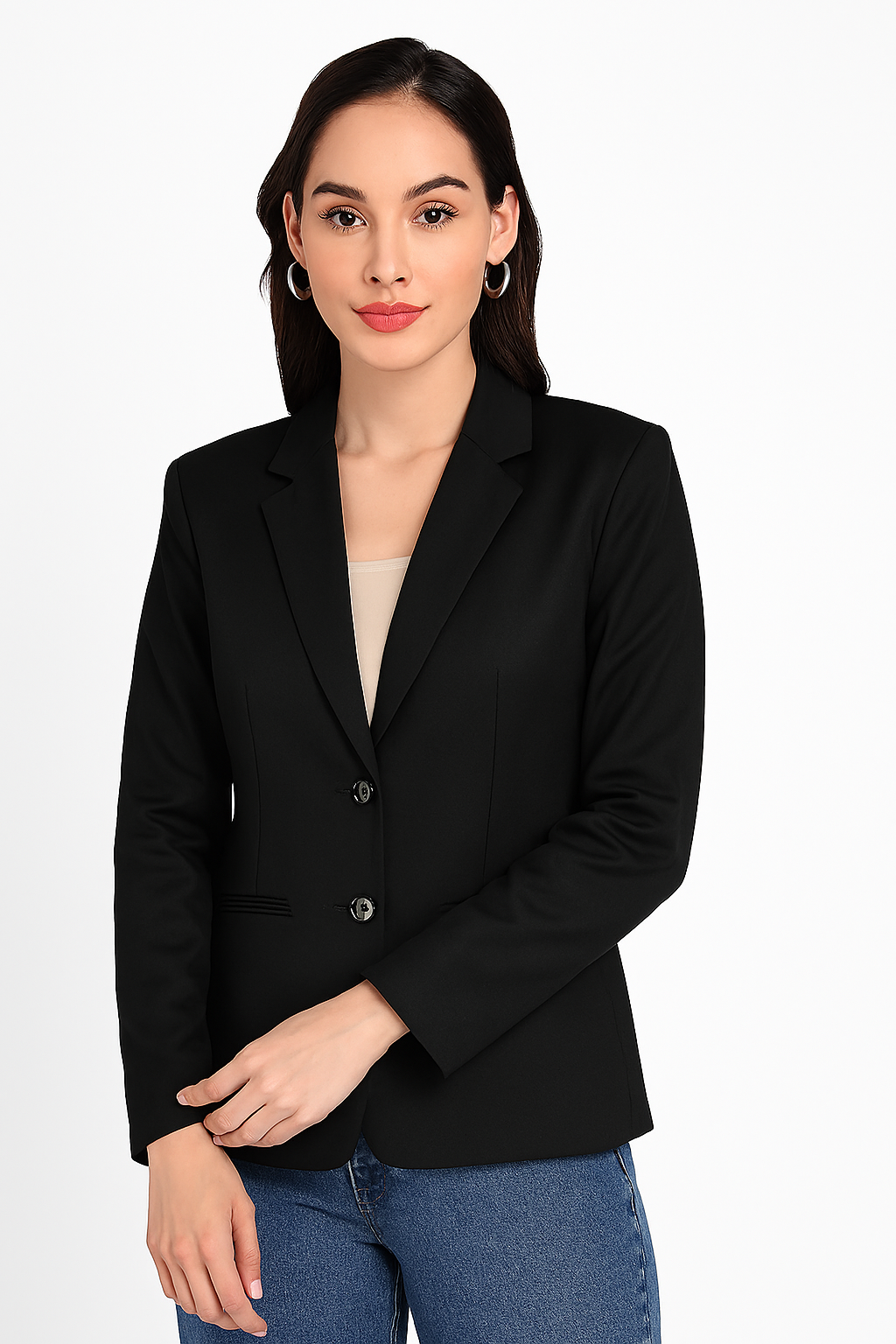 Women's Black Blazer – Formal Notched Lapel, Two-Button Closure-XXL